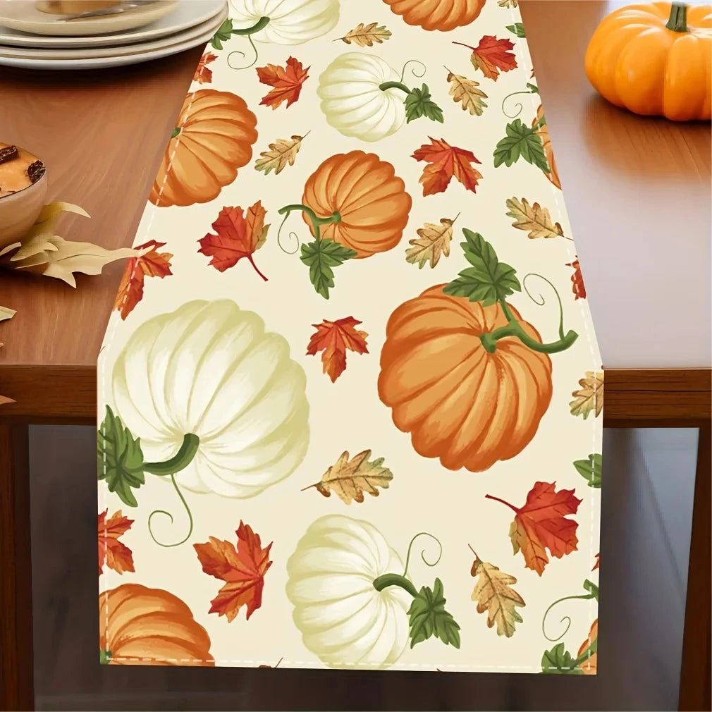 🍂 Bohemian Fall Table Runner 🎃 | Autumn Maple Leaf 🍁 & Pumpkin Pattern 🍊 | Perfect Holiday, Wedding & Home Party Decoration ✨ Thanksgiving & Halloween Decor 🕯️