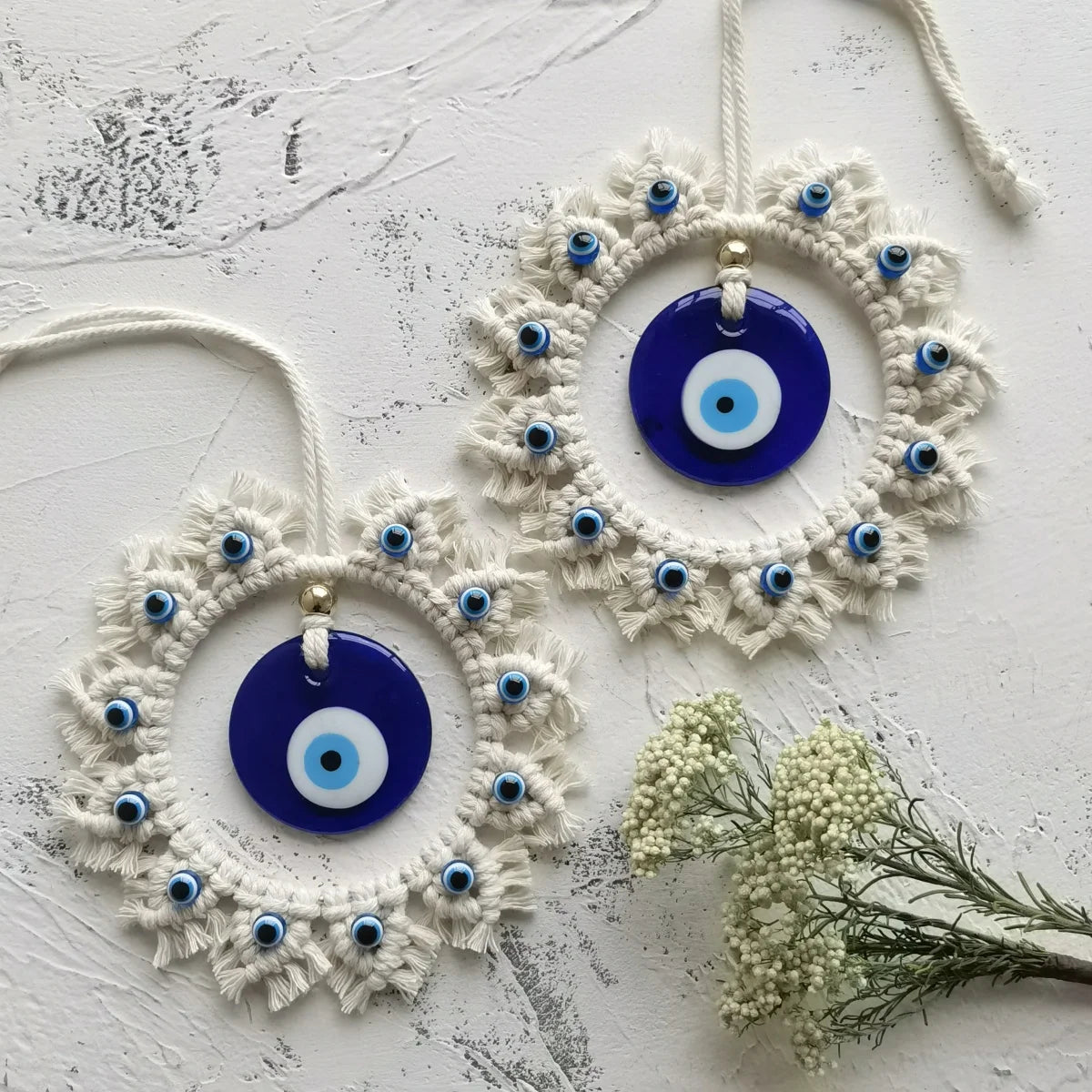 Large Handcrafted Evil Eye Wall Hanging – Blue Circle Ornament for Home Protection & Decor