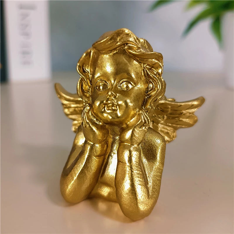 Golden Angel Fairy Figurine – Resin Craft Little Girl Statue for Wedding, Home Décor & Prayer Ornament