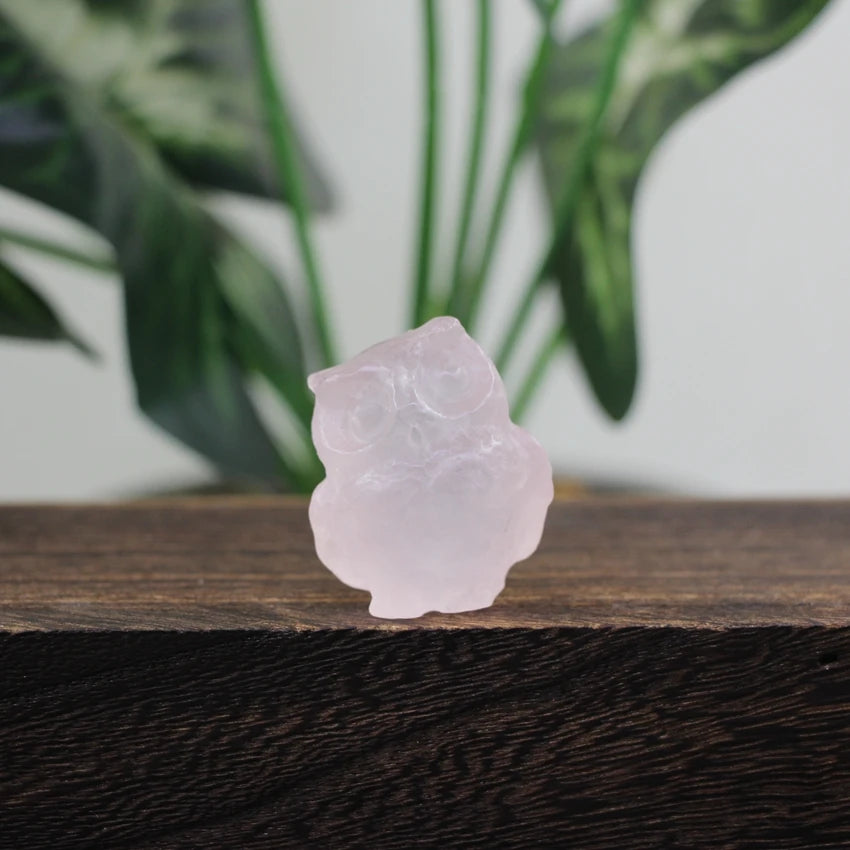 Hand Carved Gemstone Owl Statue – Mini Crystal Quartz Figurine, Healing Animal Ornament for Home & Office Décor Gifts"