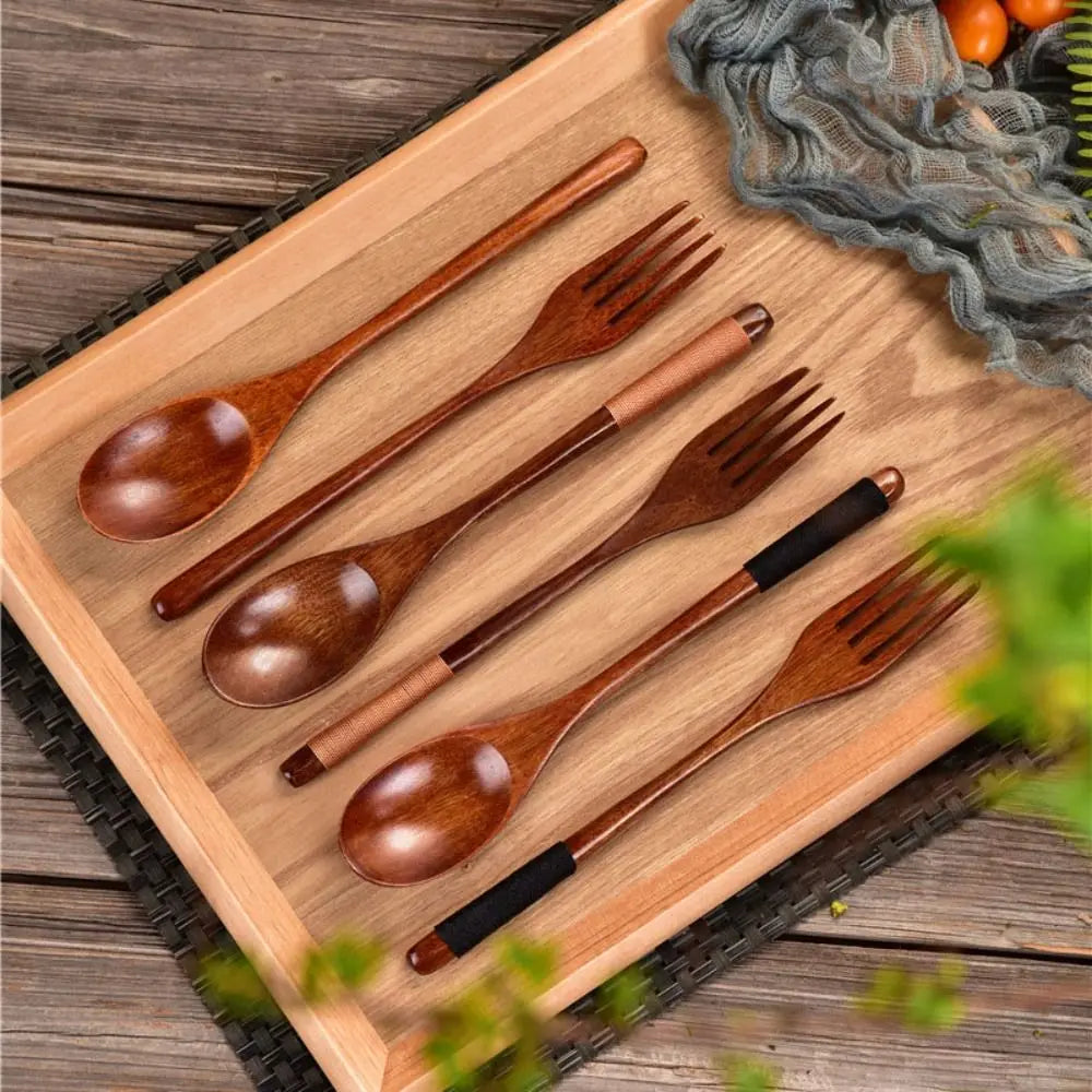 Eco-Friendly Wooden Spoon and Fork – Dinnerware & Kitchen Utensils for Rice, Soup, and Cereal