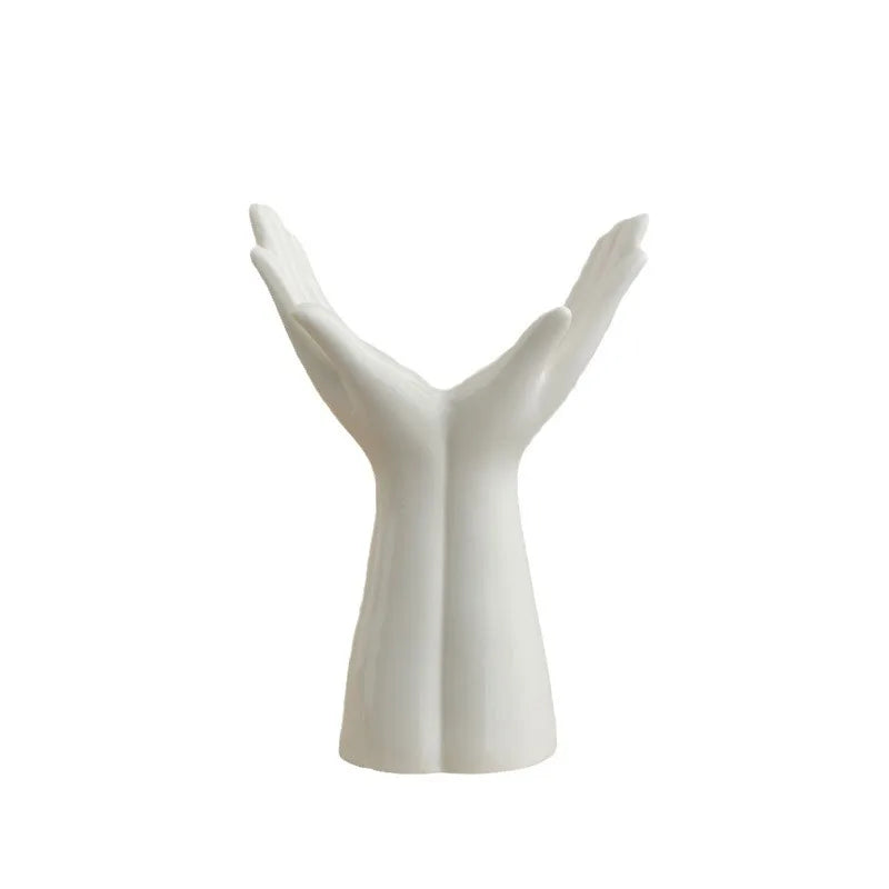 Ceramic Hand-Shaped Flower Vase โ Elegant Porcelain Ornament for Unique Home Decoration