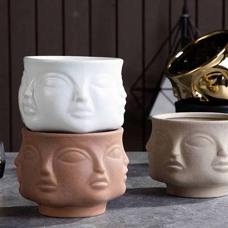 Artistic Ceramic Face Vase – Handmade Sculpture for Flowers, Candles & Decorative Storage