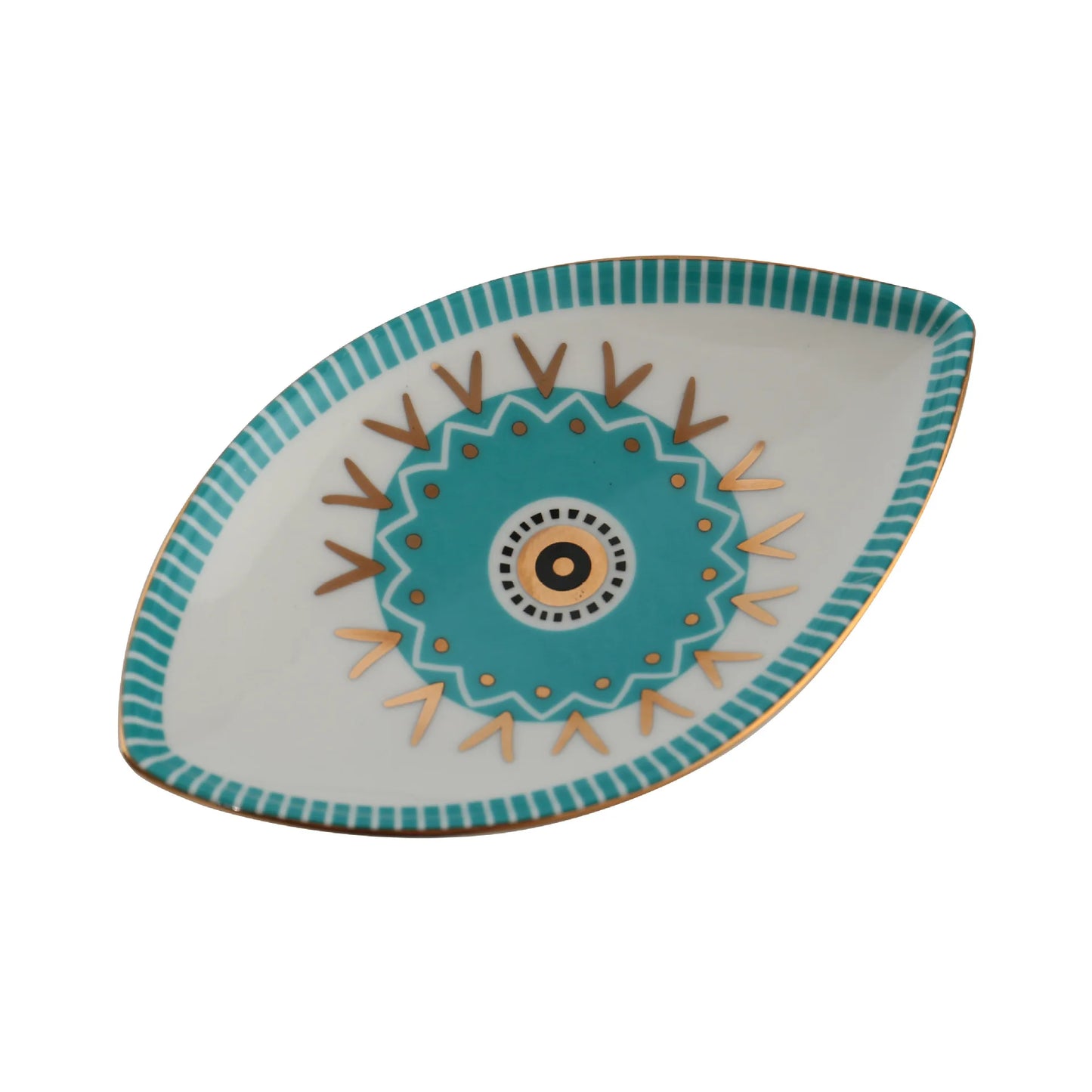 Greek Evil Eye Ceramic Jewelry Tray – Trinket Dish for Rings, Earrings & Necklaces – Decorative Plate for Home Decor