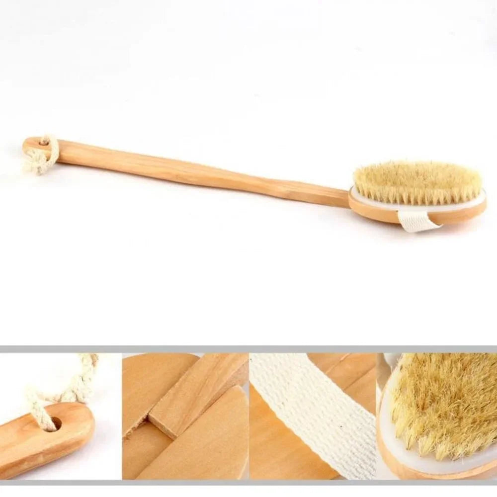 1Pc Wooden Long Handle Shower Body Brush ā Detachable Bath & Massage Exfoliating Back Brush