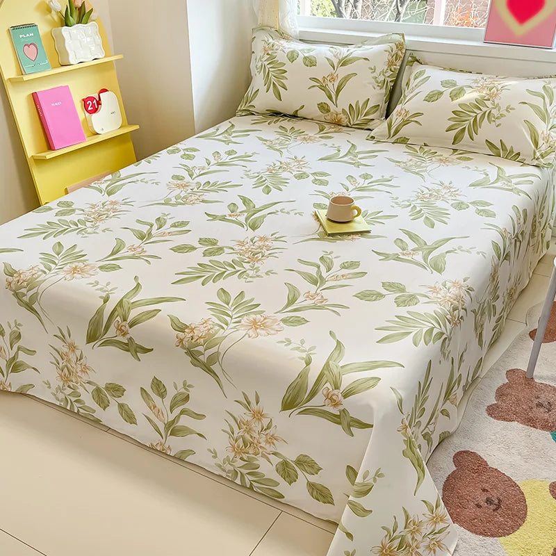 🌸 1-Piece 100% Cotton Flower Print Bed Sheet – Single/Double/Queen/King Size, Kids & Adults Bedding