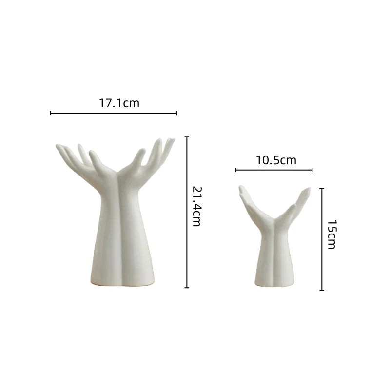 Ceramic Hand-Shaped Flower Vase โ Elegant Porcelain Ornament for Unique Home Decoration