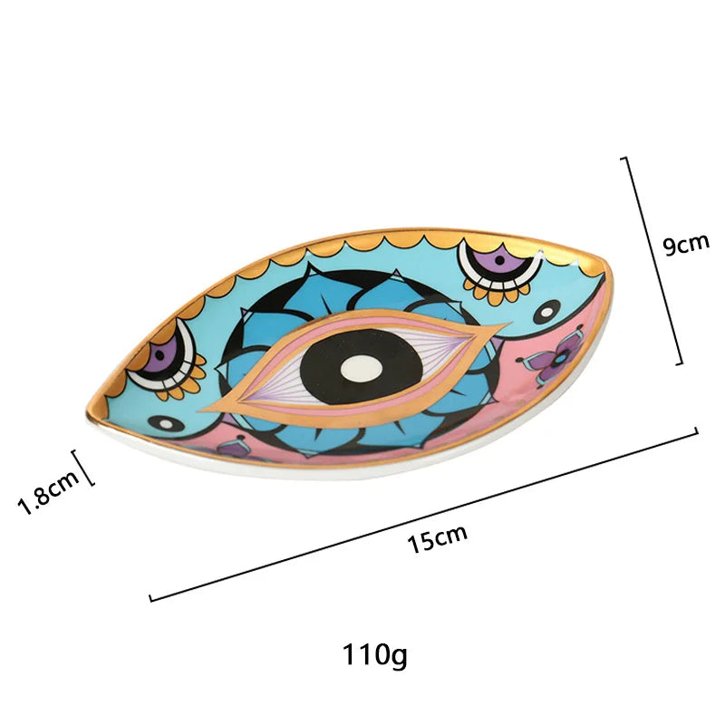 Greek Evil Eye Ceramic Jewelry Tray – Trinket Dish for Rings, Earrings & Necklaces – Decorative Plate for Home Decor
