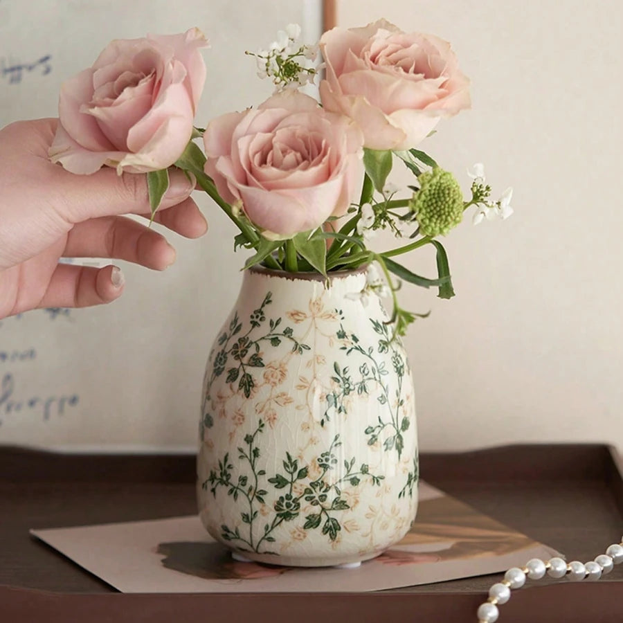 Ice Crackle Handmad🌊 Ice Crackle Ceramic Vase – Handmade Boho Charm 🖐️🏺e Ceramic Vase – Bohemian Art for Home Décor, Perfect for Fresh & Dry Flowers in Living Rooms & Offices