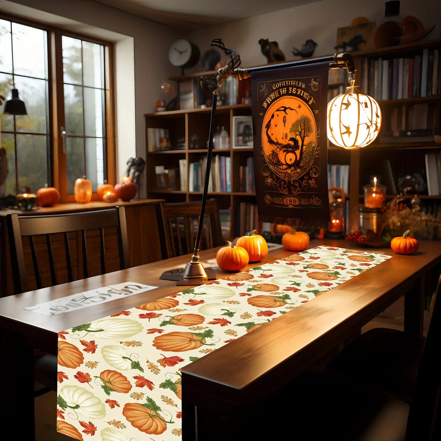 🍂 Bohemian Fall Table Runner 🎃 | Autumn Maple Leaf 🍁 & Pumpkin Pattern 🍊 | Perfect Holiday, Wedding & Home Party Decoration ✨ Thanksgiving & Halloween Decor 🕯️
