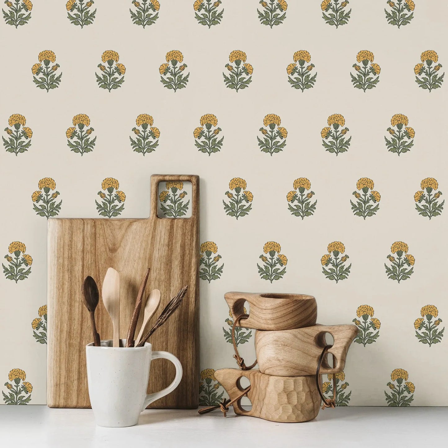 🌼 Vintage Marigold Floral Wallpaper ☀️