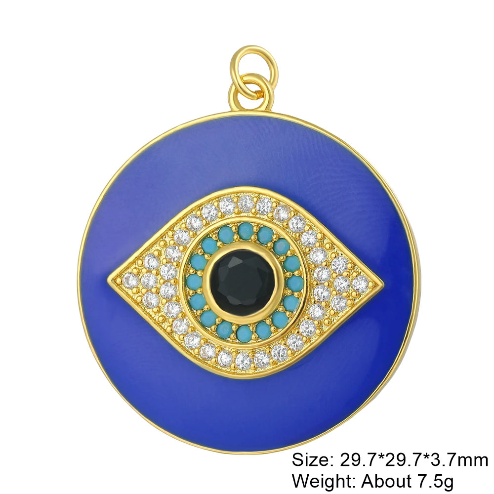 👁️ Juya 18K Gold Plated Greek Evil Eye Charms – Handmade Luxury Pendants with Cubic Zirconia for DIY Jewelry Making