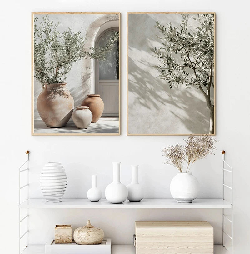 Retro Mediterranean Landscape Canvas – Greek Lemon, Orange & Olive Tree Wall Art