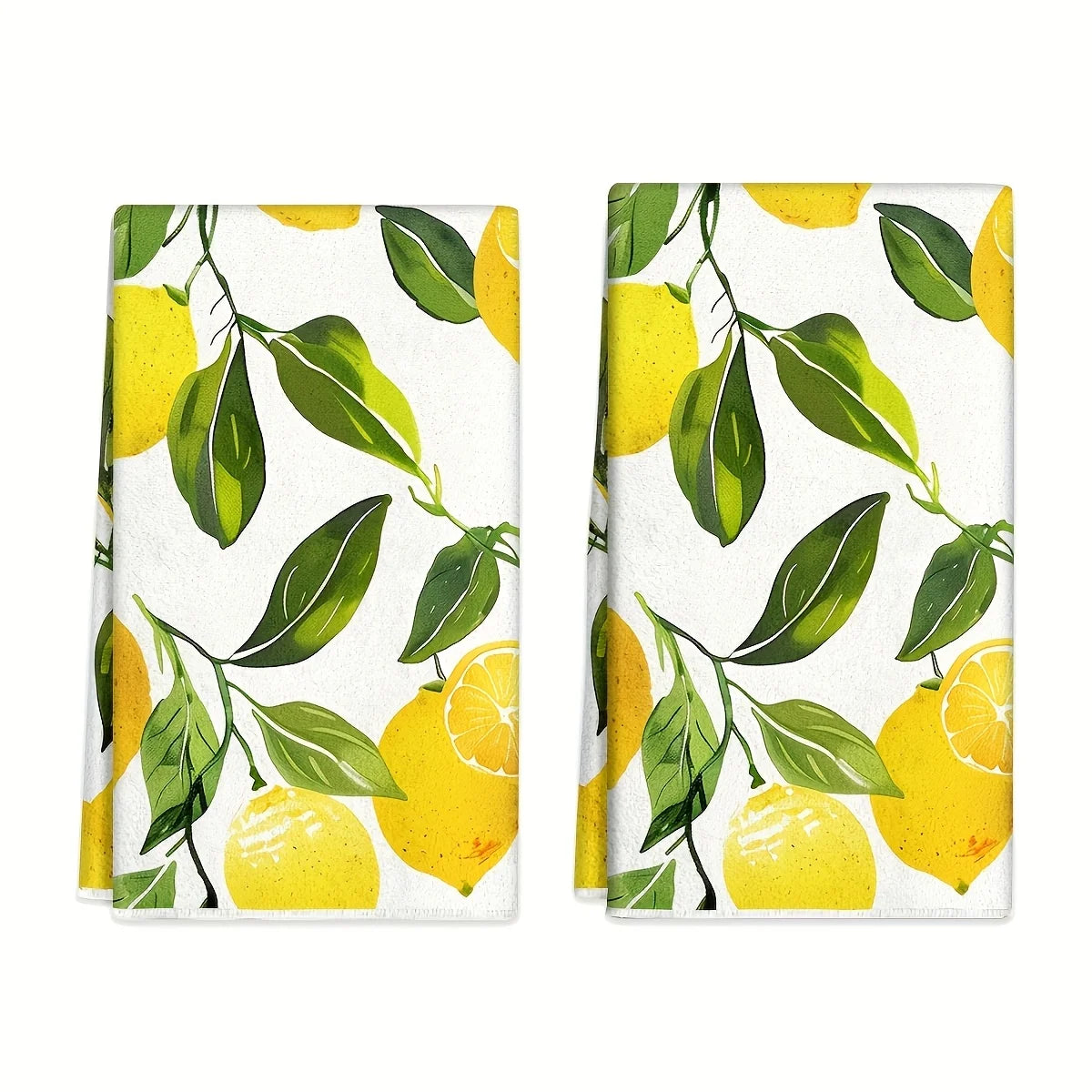 2 Pack Yellow Lemon Kitchen Towels – Super Absorbent Soft Polyester Tea & Dish Towels, Ideal for Cooking, Baking & Home Gift