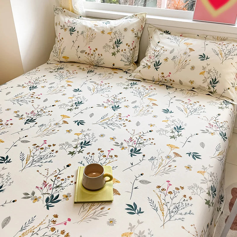 🌸 1-Piece 100% Cotton Flower Print Bed Sheet – Single/Double/Queen/King Size, Kids & Adults Bedding