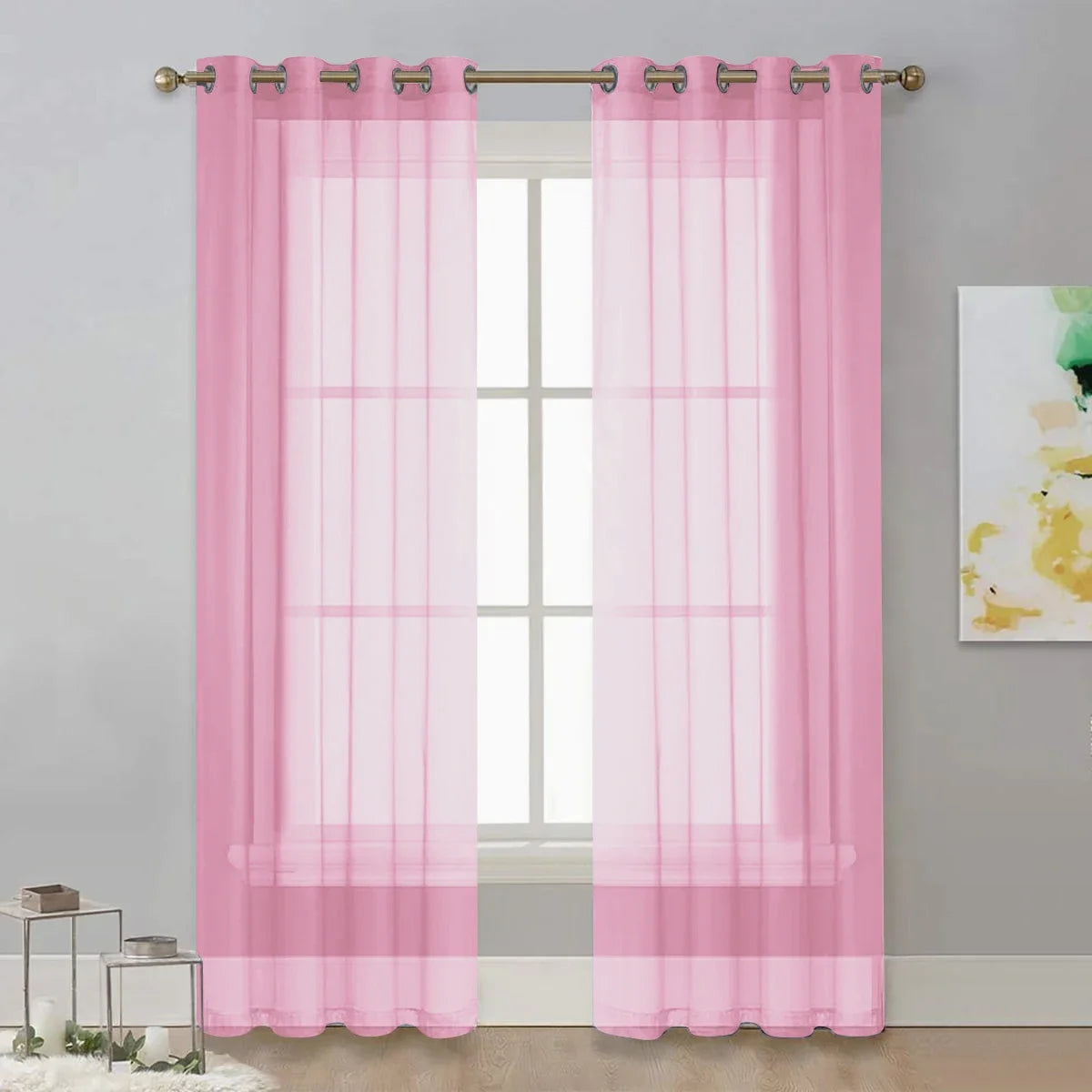 Modern Solid Color Sheer Curtain – Grommet Top Window Panel for Living Room, Bedroom, or French Windows