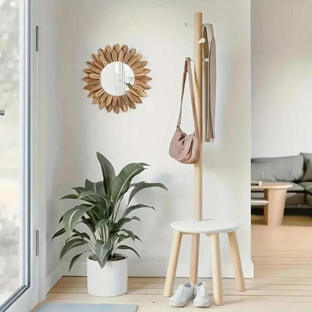 Rustic Sunflower Wall Mirror – Wooden Frame for Living Room, Entrance & Bedroom Decor