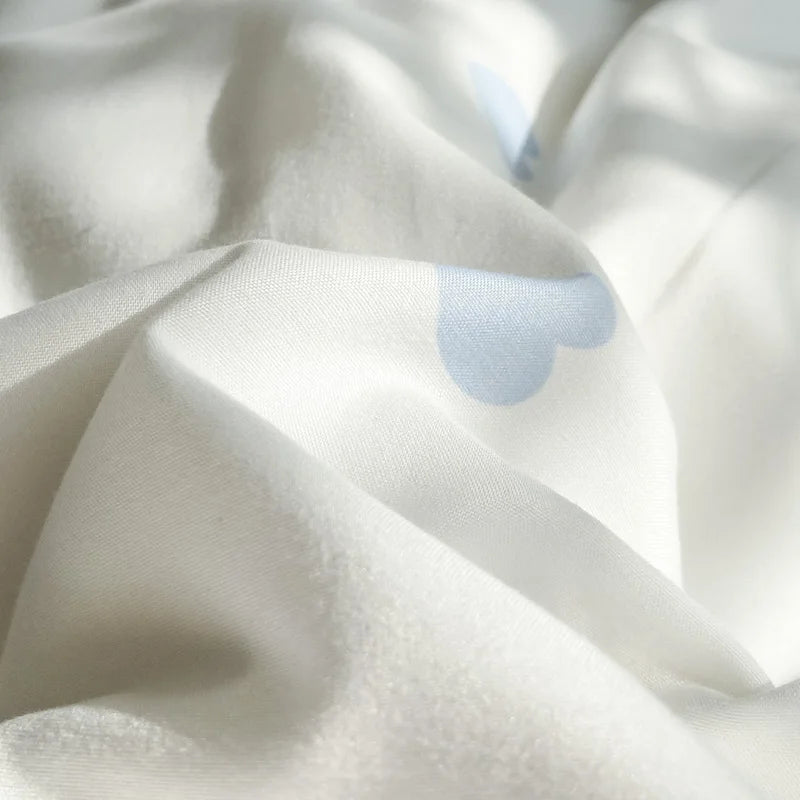 Ins Blue Love Heart Bedding Set – Soft Bed Sheet, Pillowcase & Duvet Cover for Women & Girls, Twin/Full/Queen