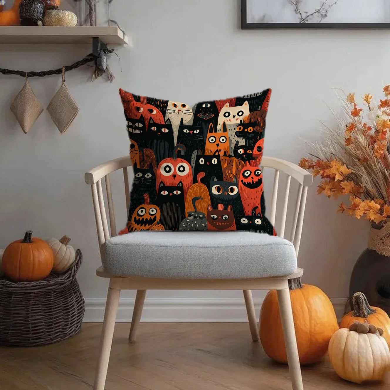 🎃 Halloween Cat Pattern Pillowcase 🐱 | Decorative Cushion Cover for Sofa, Car & Bedroom 🏡
