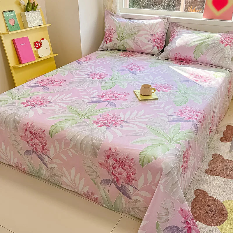 🌸 1-Piece 100% Cotton Flower Print Bed Sheet – Single/Double/Queen/King Size, Kids & Adults Bedding