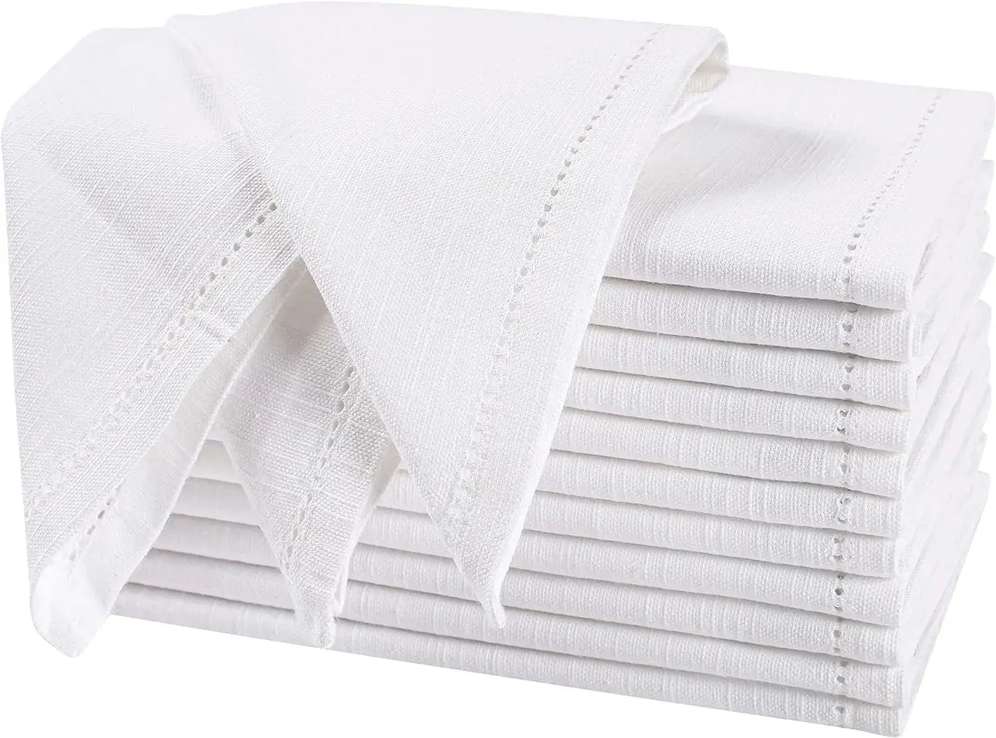 Set of 6 Hemstitched Natural Linen Napkins – Christmas Cloth, Washable Flax Dinner Napkins