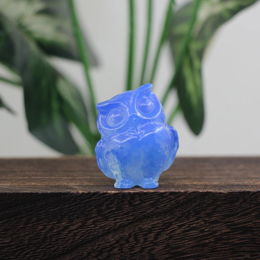 Hand Carved Gemstone Owl Statue – Mini Crystal Quartz Figurine, Healing Animal Ornament for Home & Office Décor Gifts"