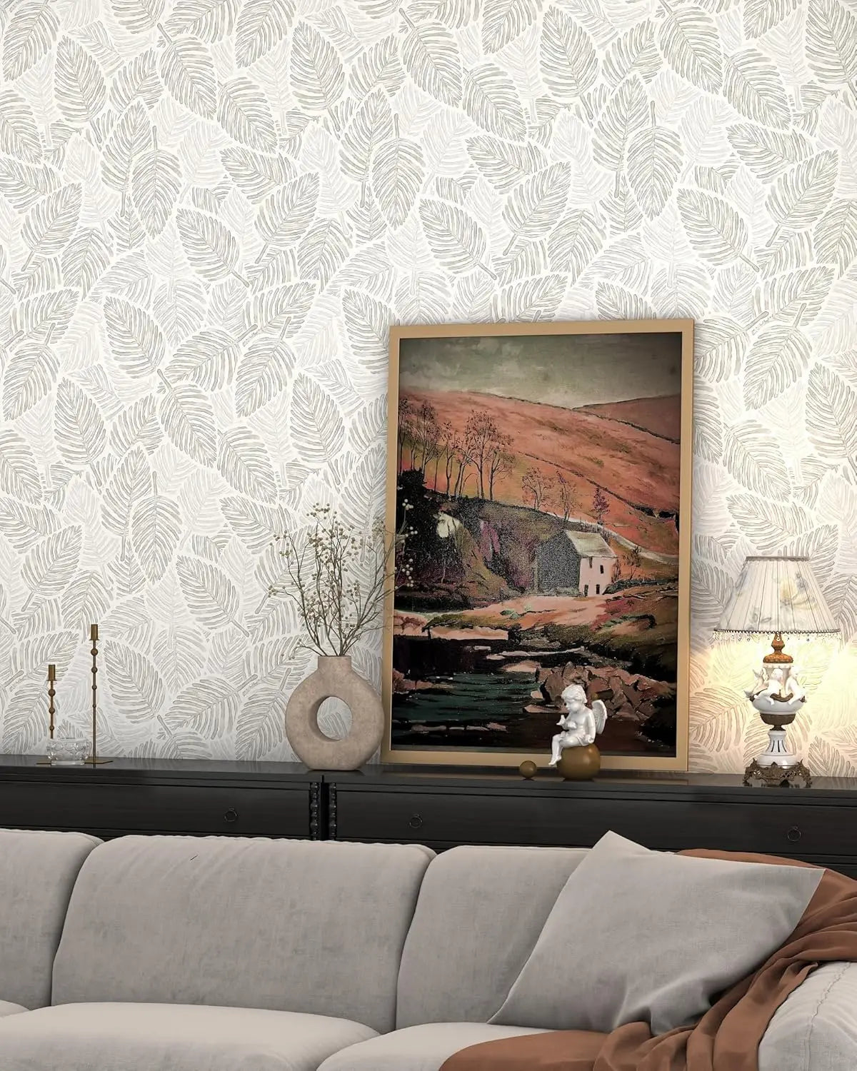 🌿 Boho Leaf Peel and Stick Wallpaper: Modern & Removable ✨