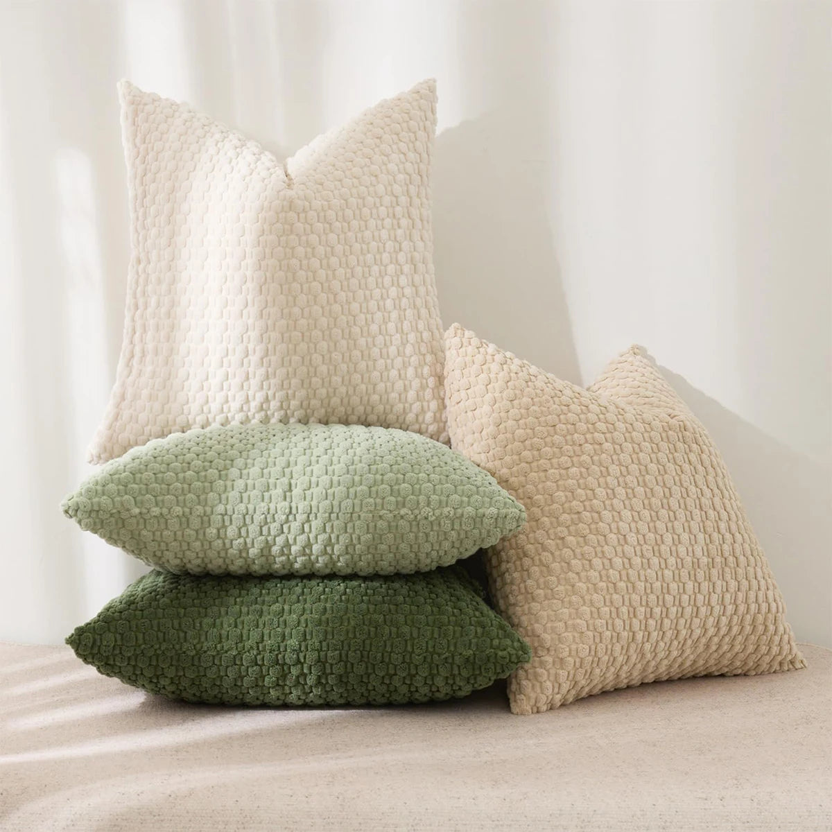 🌿 Boho Style Double-Sided Pillow Cover 🛋️ | Farmhouse Neutral Striped Corduroy ✨ | Modern Decorative Square Cushion Cover for Home Decor 🏡