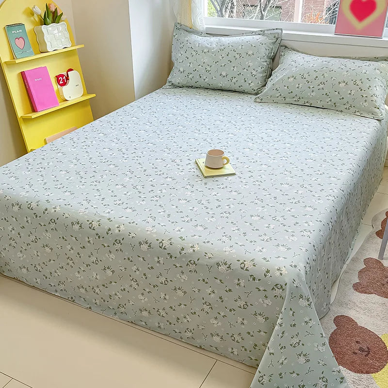 🌸 1-Piece 100% Cotton Flower Print Bed Sheet – Single/Double/Queen/King Size, Kids & Adults Bedding