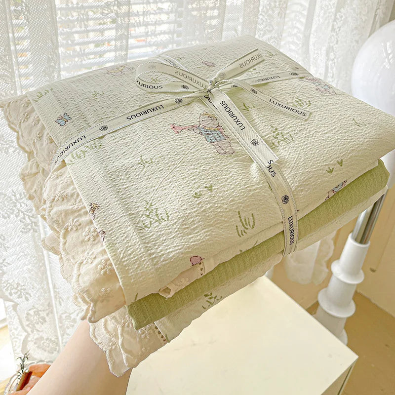 🌸✨ INS Princess Bedding Set 👑 | Ruffle Lace Quilt Cover 💕 Romantic Korean Style Floral 🌷 Bedclothes for Women & Girls 🛏️💖
