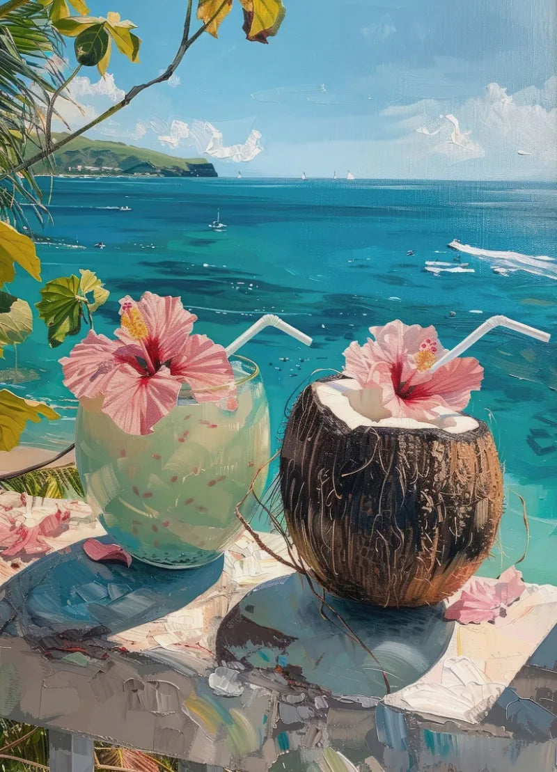 🌴 Greek Summer Beach Canvas Wall Art – Modern Coastal Decor