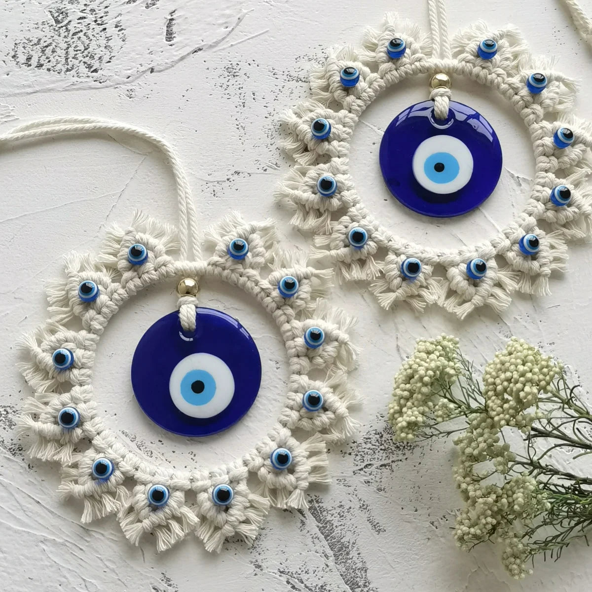 Large Handcrafted Evil Eye Wall Hanging – Blue Circle Ornament for Home Protection & Decor