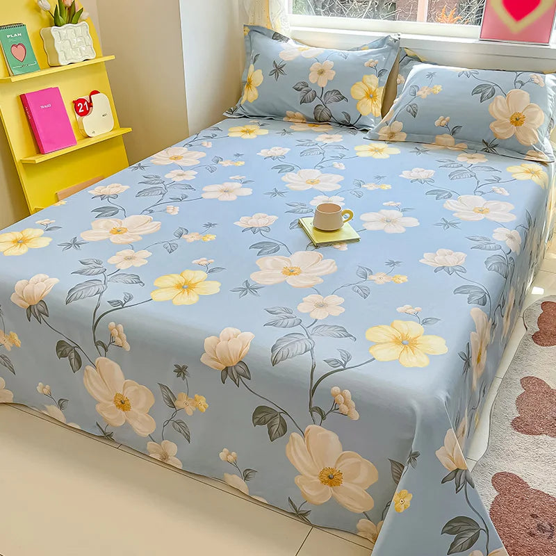 🌸 1-Piece 100% Cotton Flower Print Bed Sheet – Single/Double/Queen/King Size, Kids & Adults Bedding