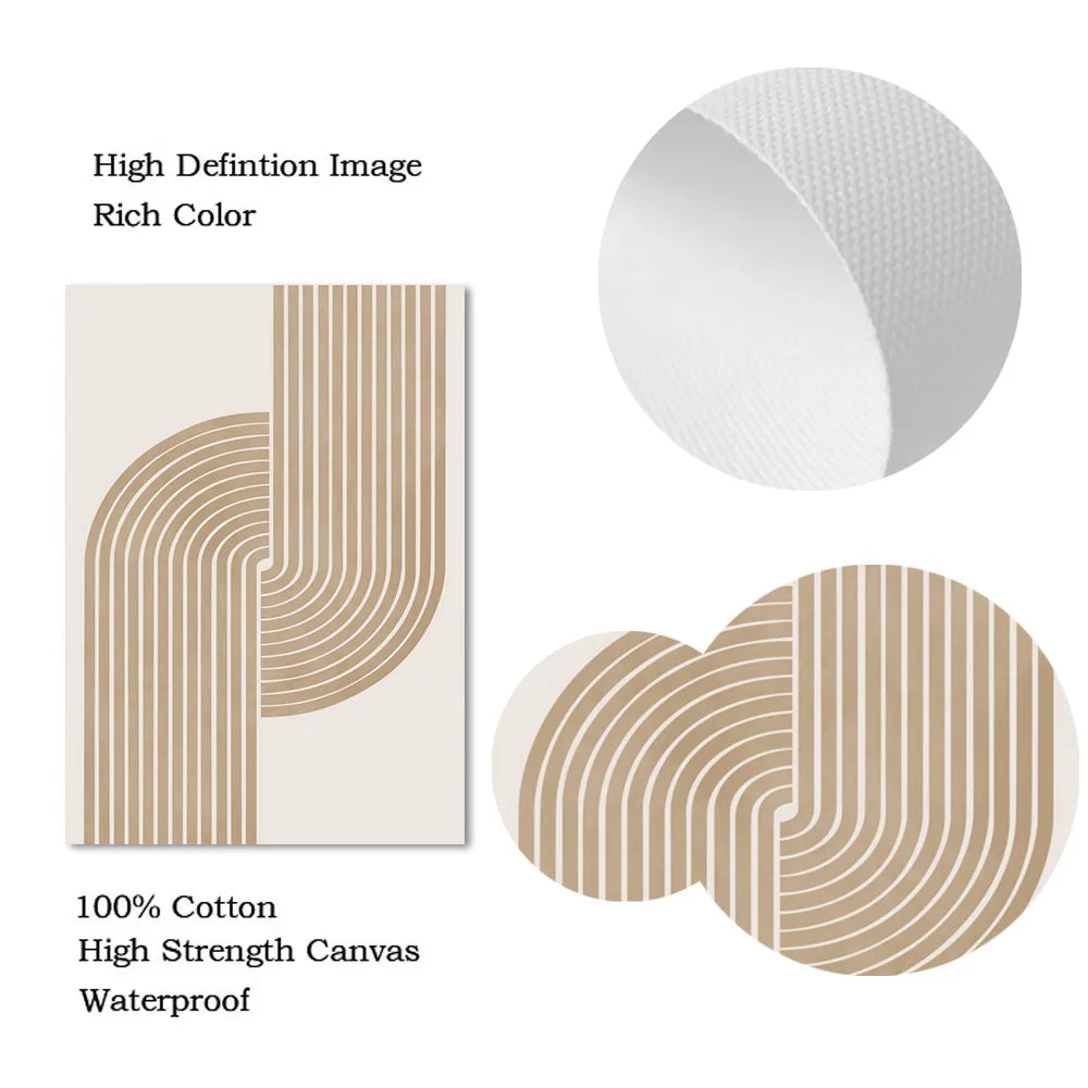 Neutral Tones Geometric Lines Poster – Black & Beige Canvas Art for Interior Decoration