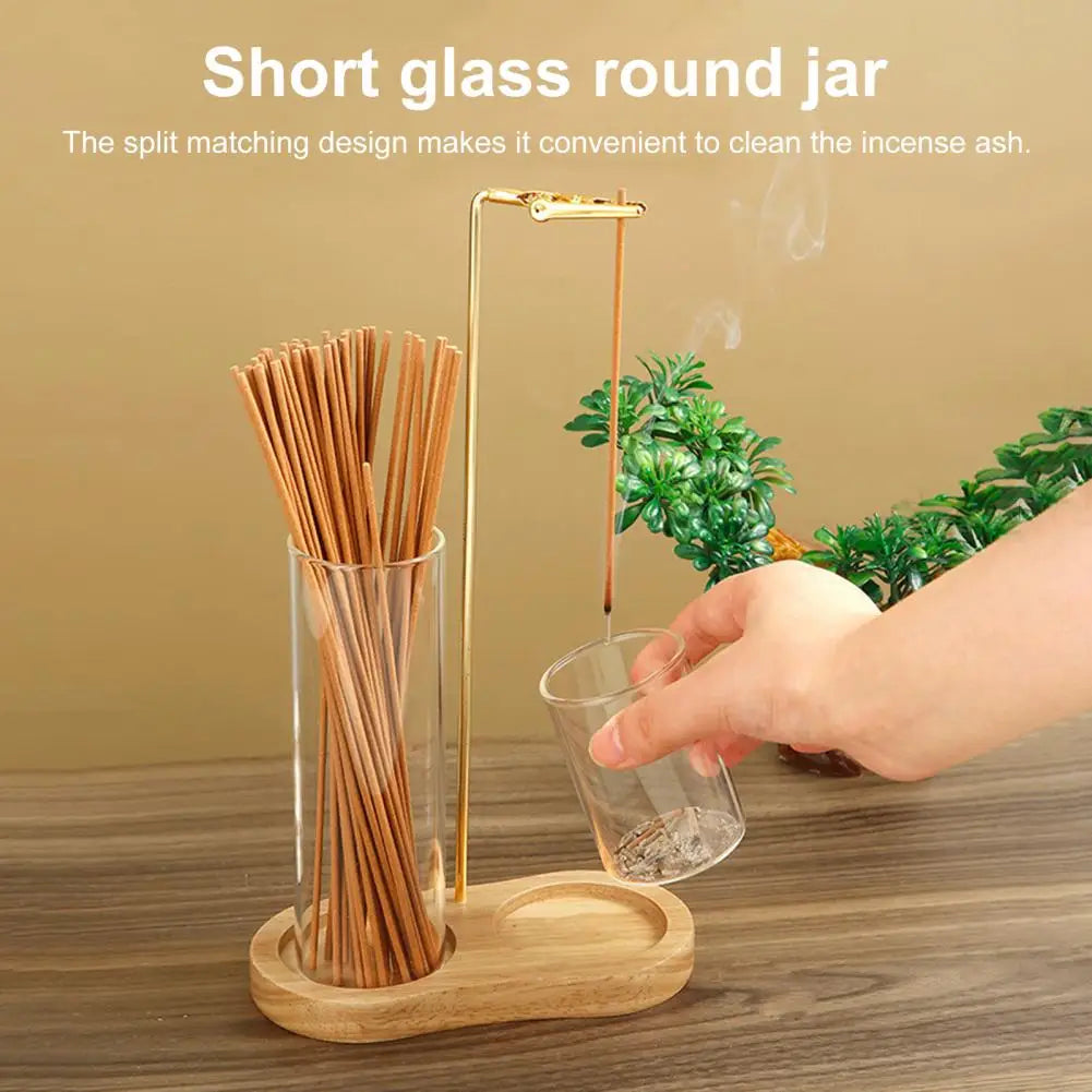 Glass Incense Stick Holder with Wooden Base ā Heat-Resistant Ash Catcher for Home