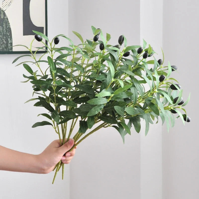 Artificial Olive Branches with Leaves and Fruit – Green Simulation Plants for Wedding, Hotel & Home Decoration Photo Props