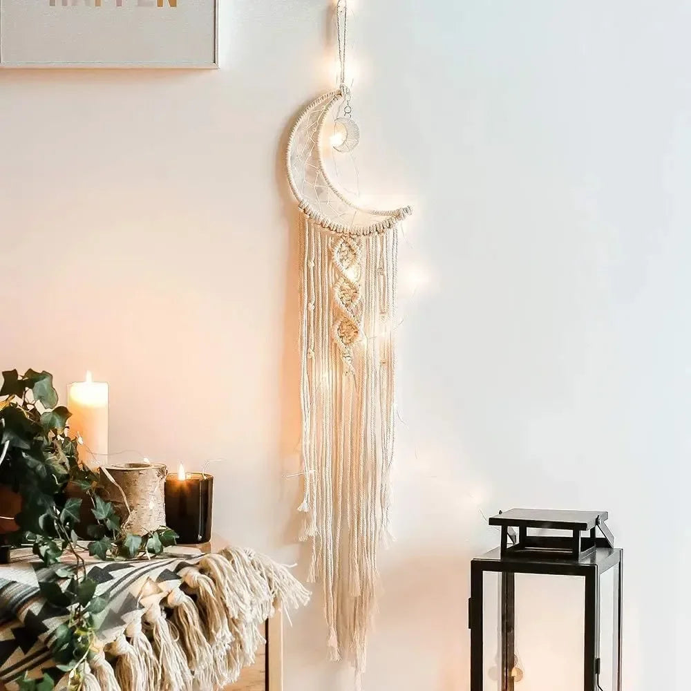 🌙 Handwoven Moon Macramé Dream Catcher Tapestry ✨
