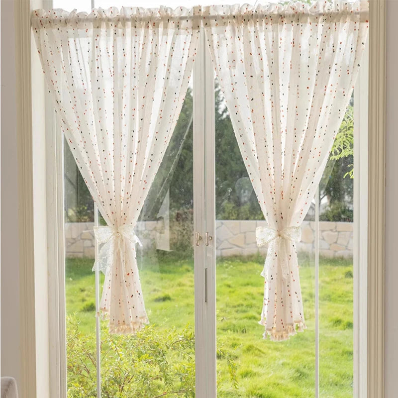 🌈 Tassel Edge Rainbow Ball Linen Curtains 🏡 | Translucent Gauze Drapes for Living Room, Bedroom & Kitchen ✨
