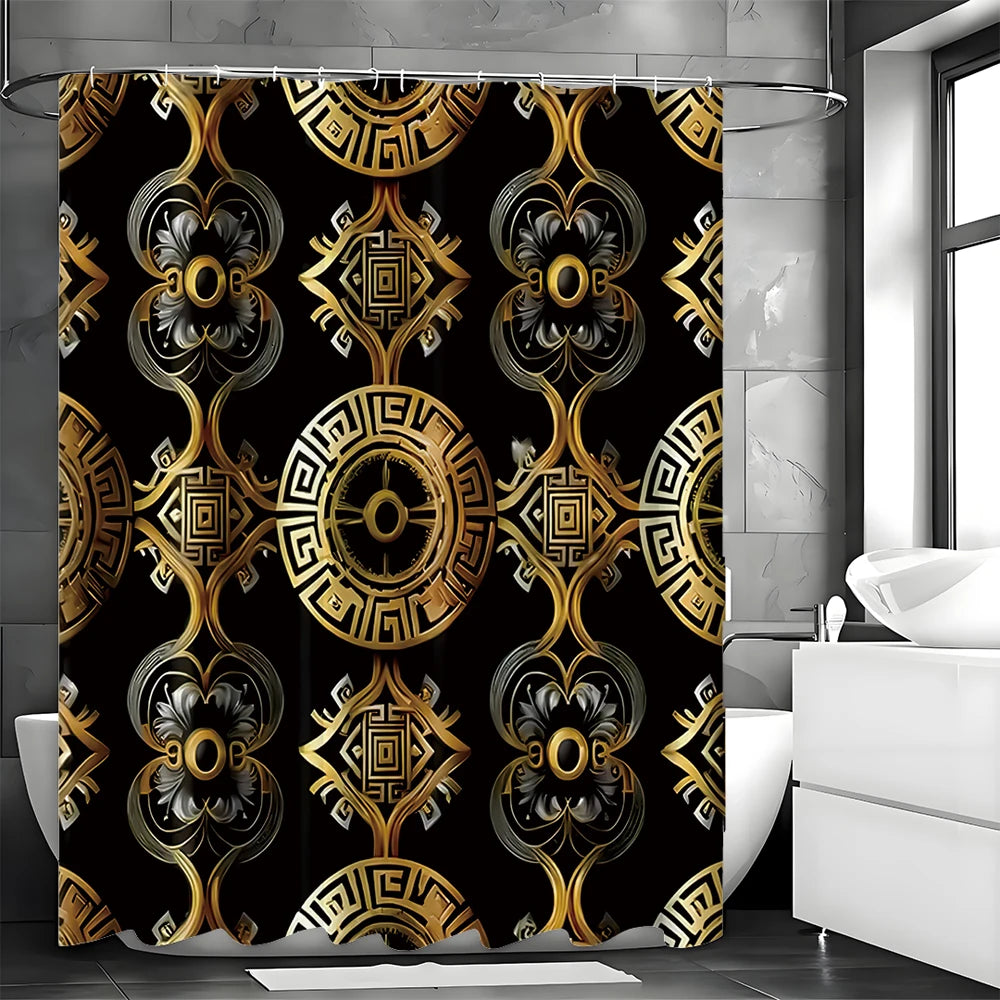 šæ Baroque Greek Paper Roll Leaf River Curve Shower Curtain ā Waterproof Decorative Bathroom Curtain with Elegant Circle Design