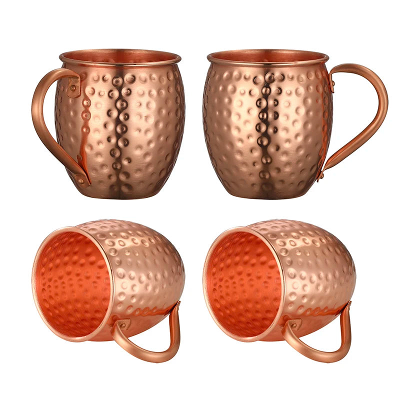 Mule Copper Mugs – Set of 4 Hammered 100% Pure Copper Cups with Riveted Handles (540ml / 18oz)