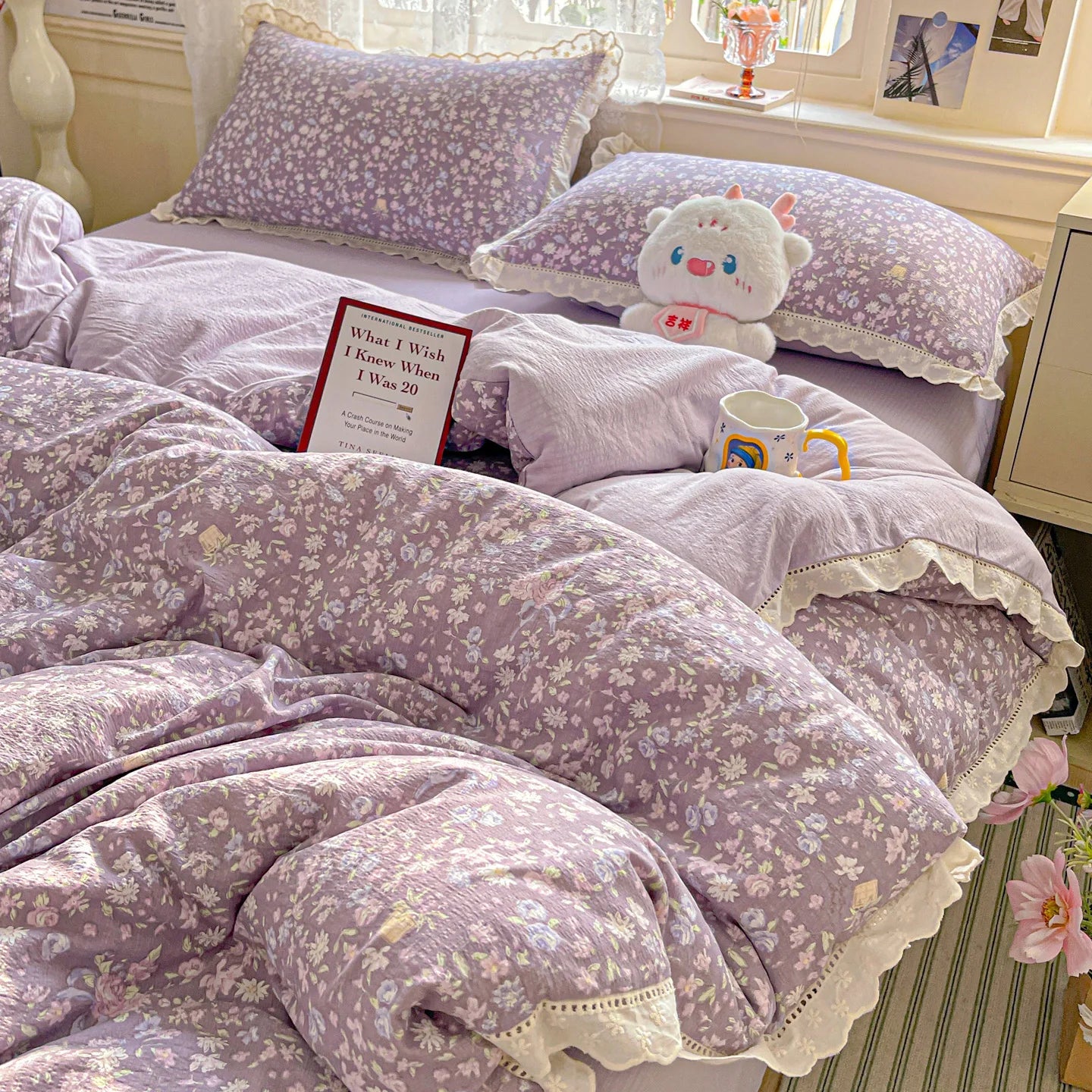 🌸✨ INS Princess Bedding Set 👑 | Ruffle Lace Quilt Cover 💕 Romantic Korean Style Floral 🌷 Bedclothes for Women & Girls 🛏️💖