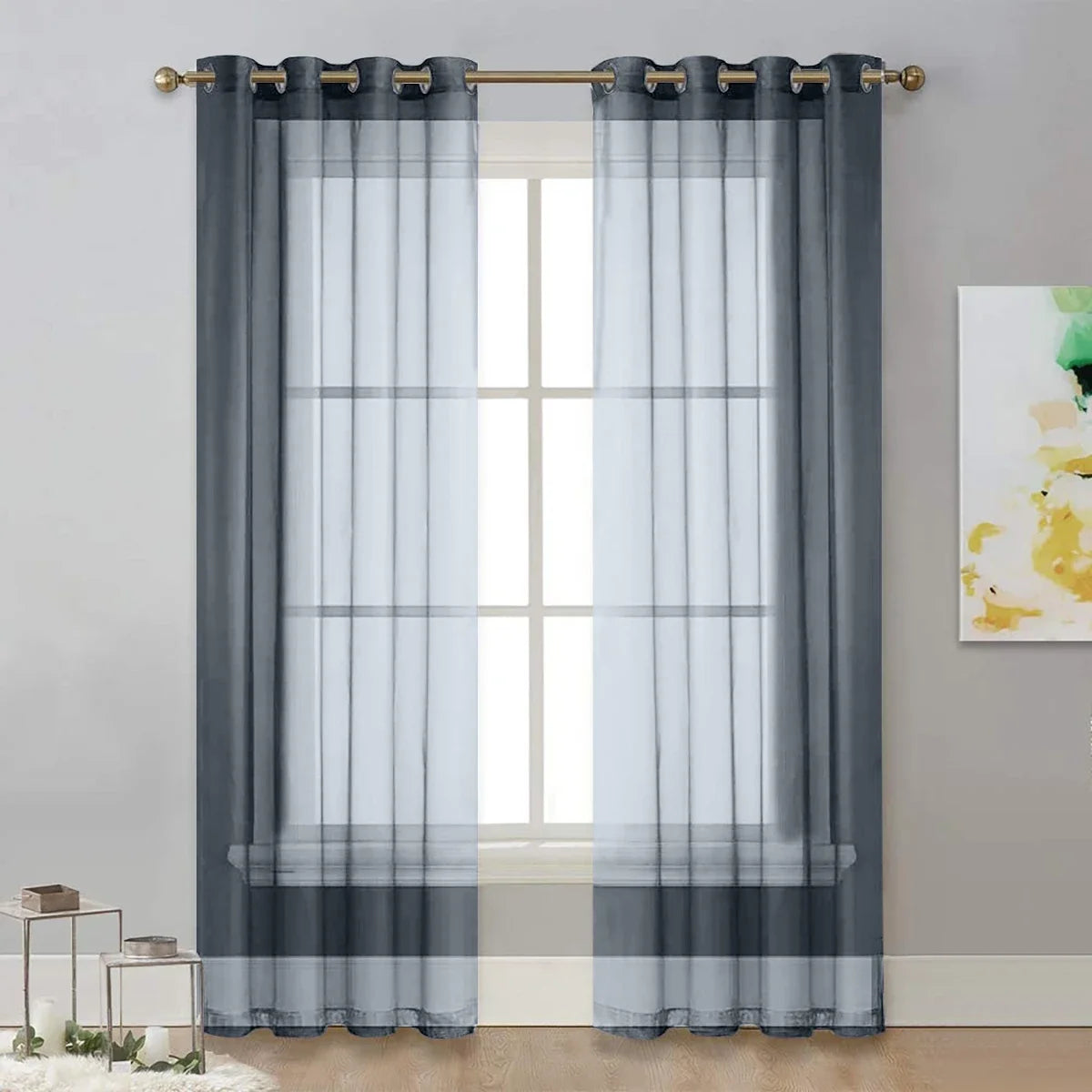 Modern Solid Color Sheer Curtain – Grommet Top Window Panel for Living Room, Bedroom, or French Windows