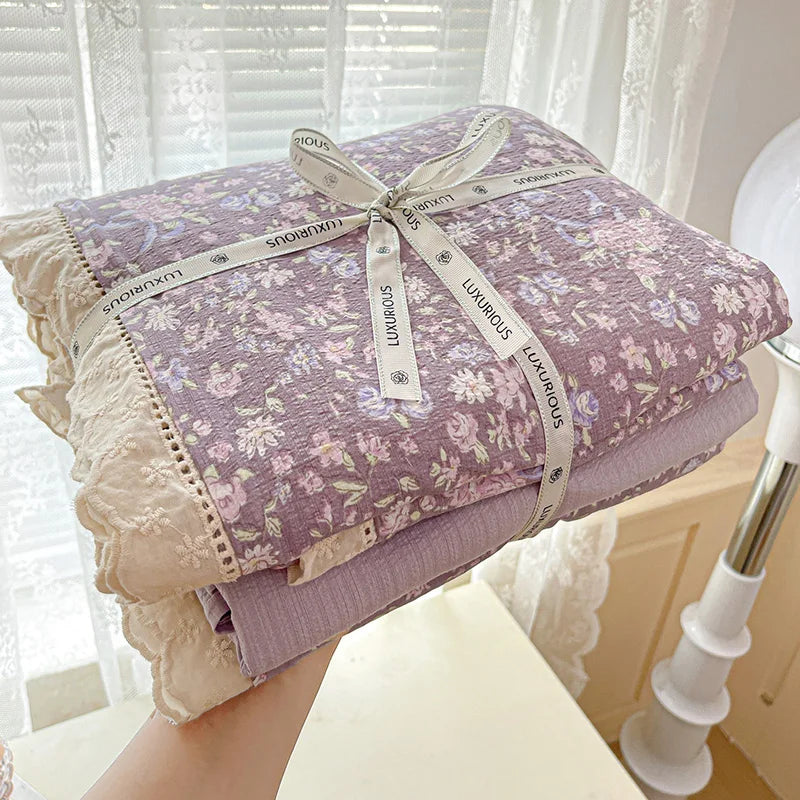 🌸✨ INS Princess Bedding Set 👑 | Ruffle Lace Quilt Cover 💕 Romantic Korean Style Floral 🌷 Bedclothes for Women & Girls 🛏️💖