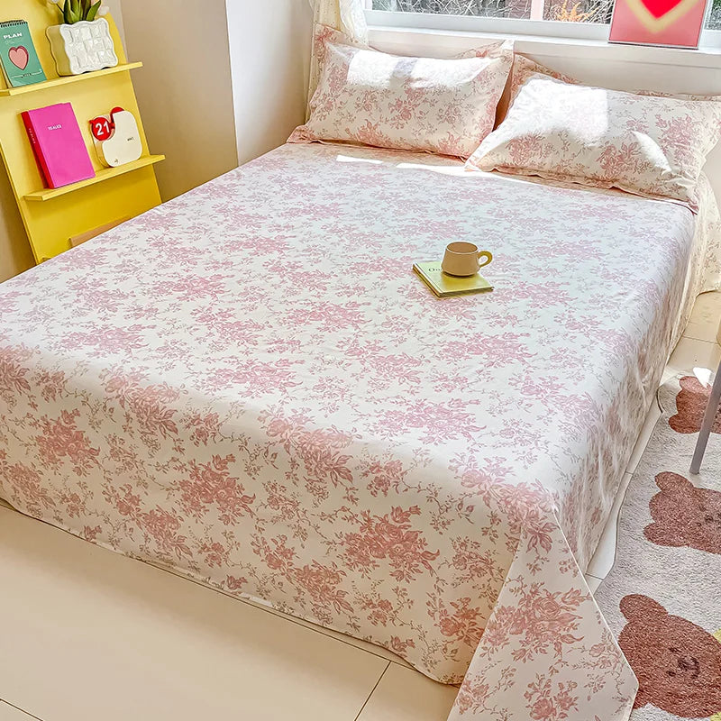 🌸 1-Piece 100% Cotton Flower Print Bed Sheet – Single/Double/Queen/King Size, Kids & Adults Bedding