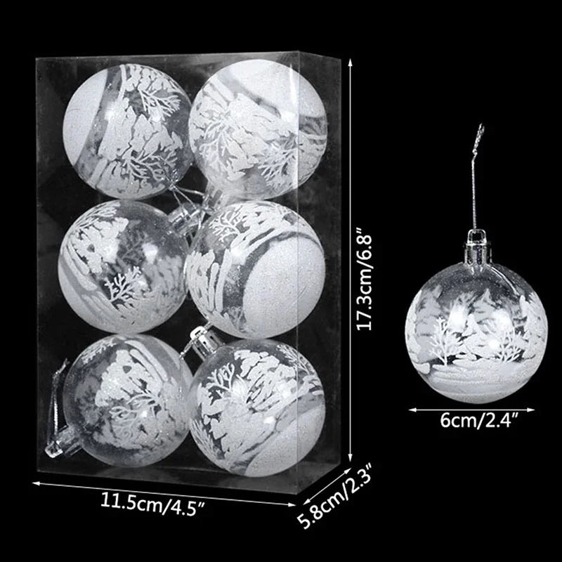❄️✨ 6 PCS Transparent Snow Christmas Balls – Clear Hanging Baubles for Xmas Tree Decoration | Navidad Ornaments 🎄💎