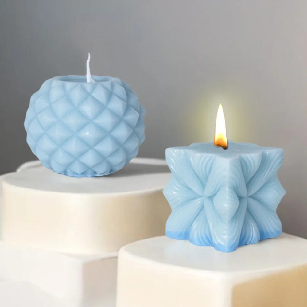 3D Candle & Soap Making Mold Set – Geometric Diamond, Rock, Cube, and Cylinder Shapes
