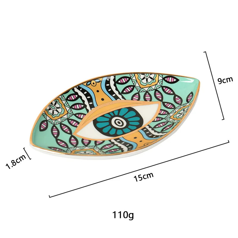 Greek Evil Eye Ceramic Jewelry Tray – Trinket Dish for Rings, Earrings & Necklaces – Decorative Plate for Home Decor