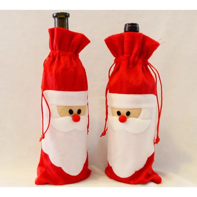 ๐ท Santa Claus Red Wine Bottle Cover Bags - Festive Christmas Dinner Table Decor ๐