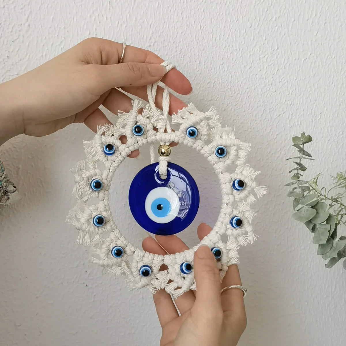 Large Handcrafted Evil Eye Wall Hanging – Blue Circle Ornament for Home Protection & Decor