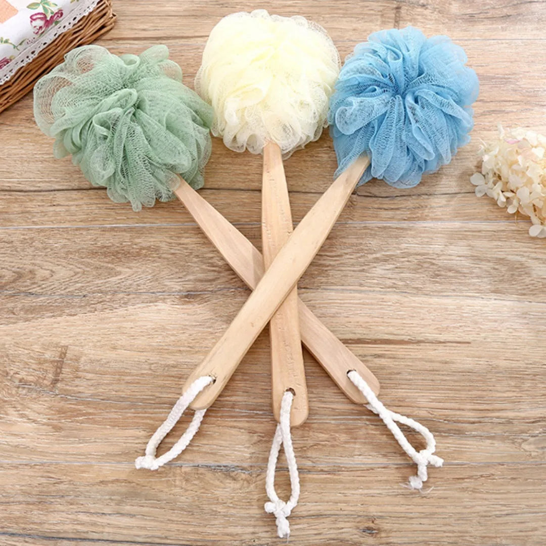 🛁 Wooden Handle Bath Brush – Soft Mesh Back Scrubber